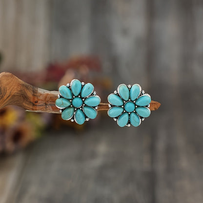 Puces d’oreilles Serelith pétales turquoise | Or blanc