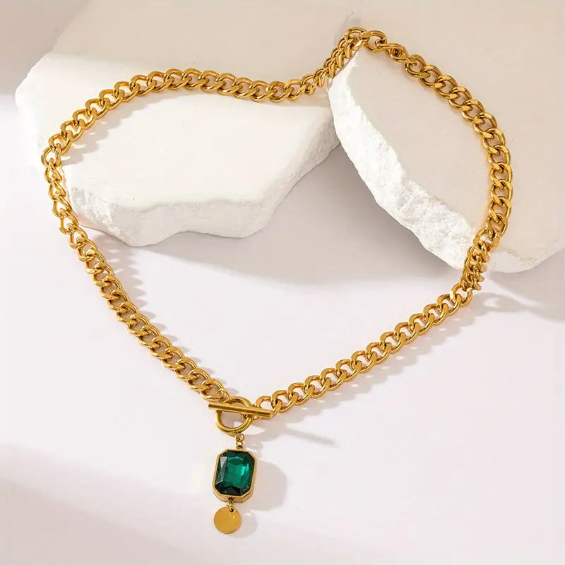 Chunky Chain Emerald Collier pendentif | Doré