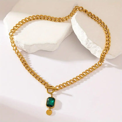 Chunky Chain Emerald Collier pendentif | Doré