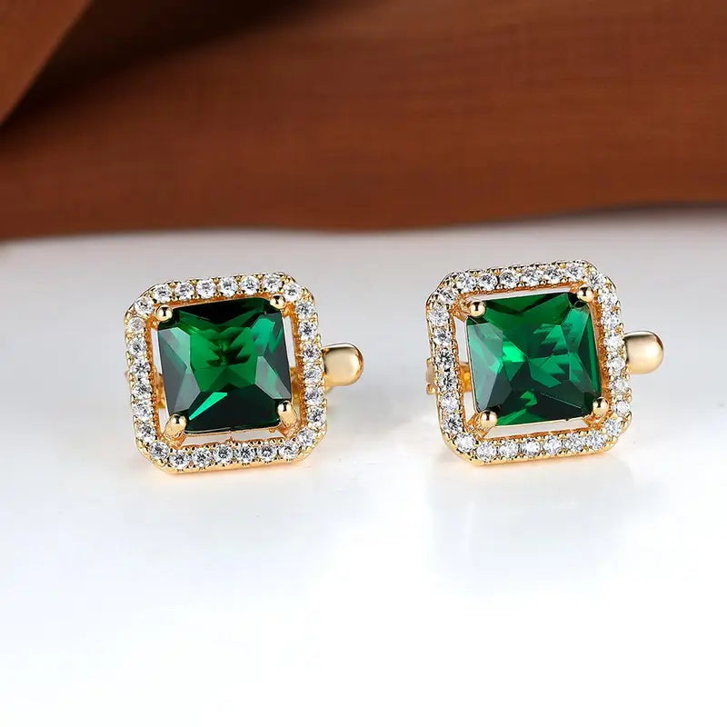 Golden Green Square Zirconia Boucles d’oreilles | Doré