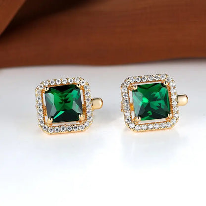 Golden Green Square Zirconia Boucles d’oreilles | Doré
