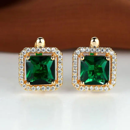 Golden Green Square Zirconia Boucles d’oreilles | Doré