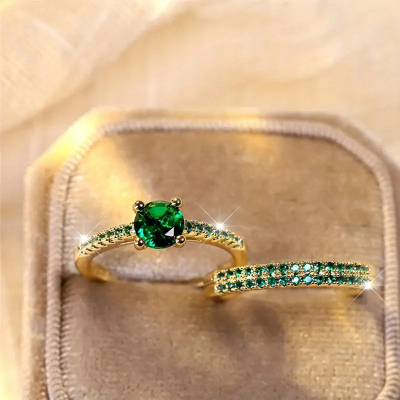 Serena Emerald Duo Bague Set | Doré