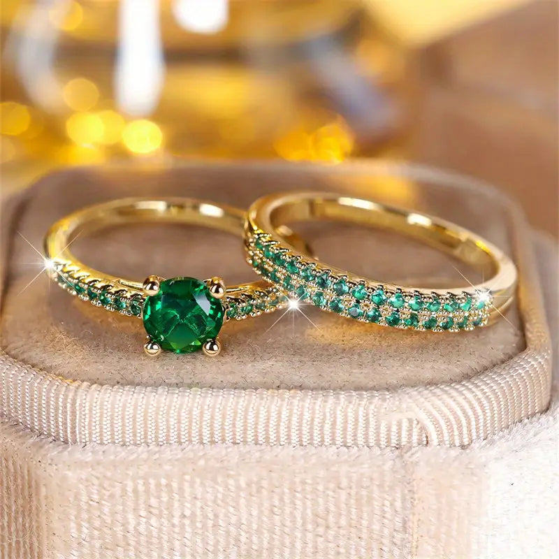 Serena Emerald Duo Bague Set | Doré