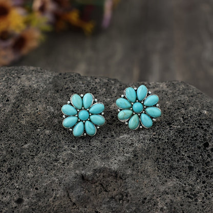 Puces d’oreilles Serelith pétales turquoise | Or blanc