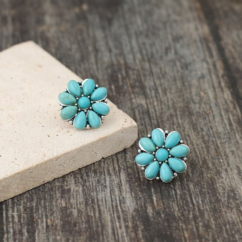 Puces d’oreilles Serelith pétales turquoise | Or blanc
