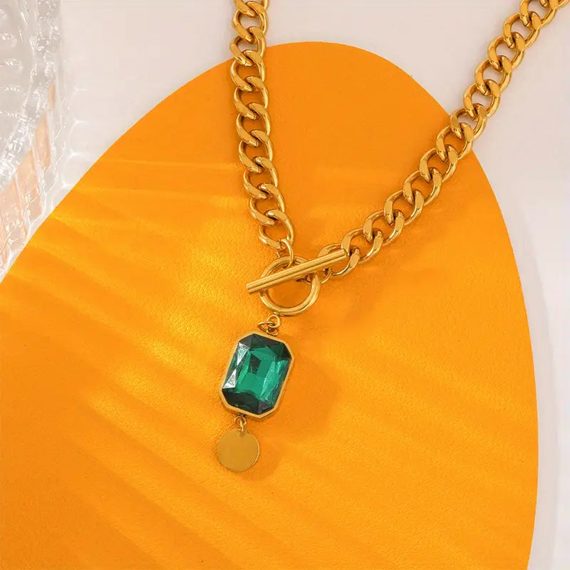 Chunky Chain Emerald Collier pendentif | Doré