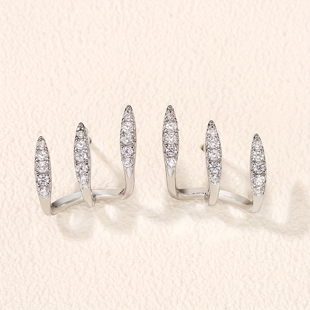 Boucles d'Oreilles Élégantes avec Strass à Trois Griffes