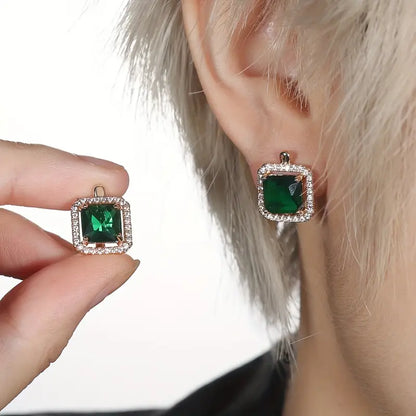 Golden Green Square Zirconia Boucles d’oreilles | Doré