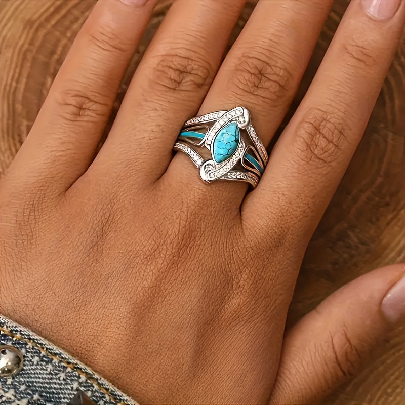 Bague marquise turquoise remarquable | Or blanc