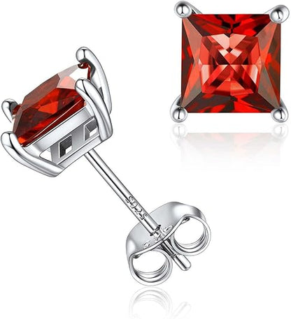Minimalist Princess Cut Ruby Stud Boucles d’oreilles | Or blanc