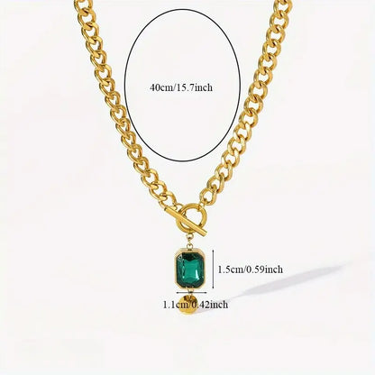 Chunky Chain Emerald Collier pendentif | Doré