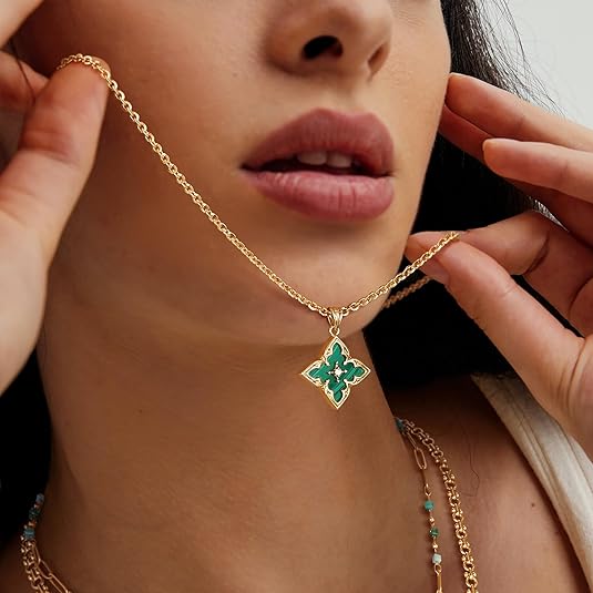 Emerald Clover Collier pendentif | Doré