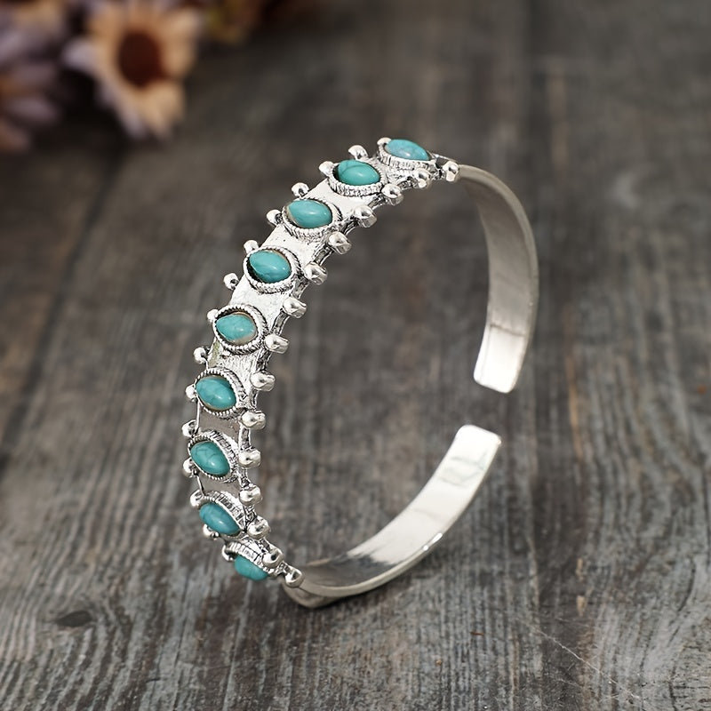 Bracelet manchette Azmira en turquoise | Or blanc