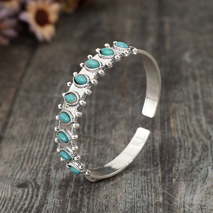 Bracelet manchette Azmira en turquoise | Or blanc