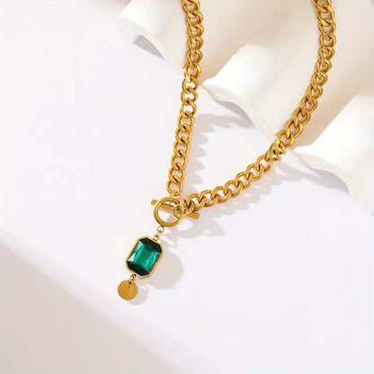 Chunky Chain Emerald Collier pendentif | Doré