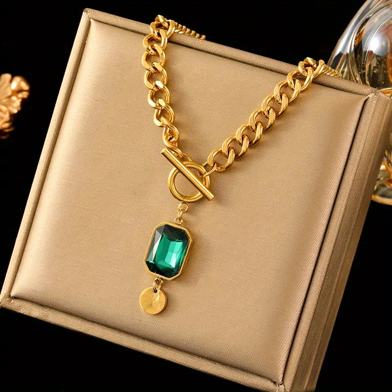 Chunky Chain Emerald Collier pendentif | Doré