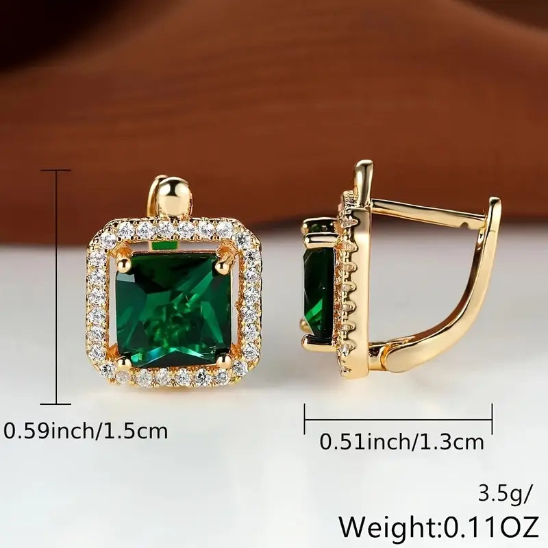 Golden Green Square Zirconia Boucles d’oreilles | Doré