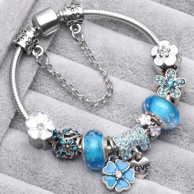 Bracelets Argentés Vintage Bleus