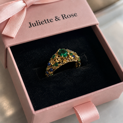 Bague de Luxe avec Émeraude et Saphir