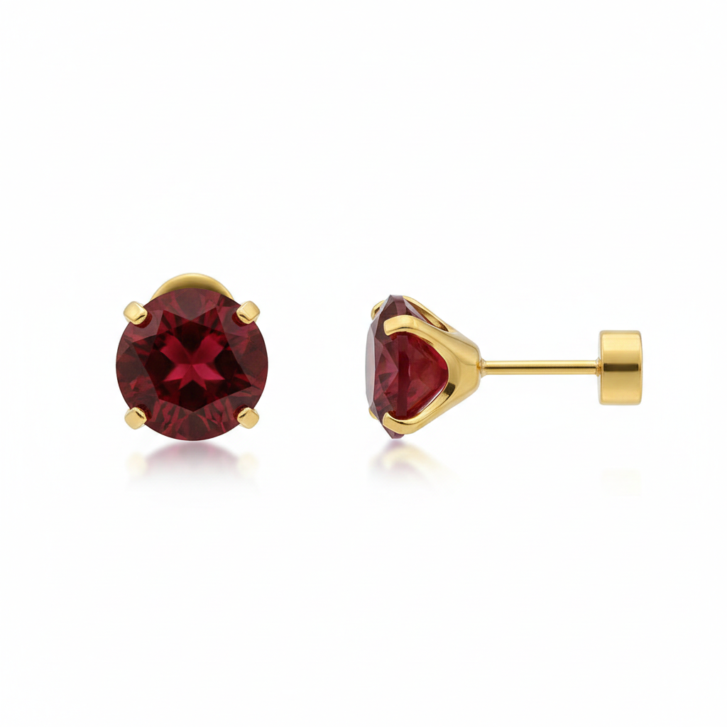 Ruby Round Stud Boucles d’oreilles | Doré
