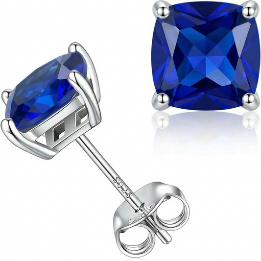 Minimalist Princess Cut Sapphire Stud Boucles d’oreilles | Or blanc