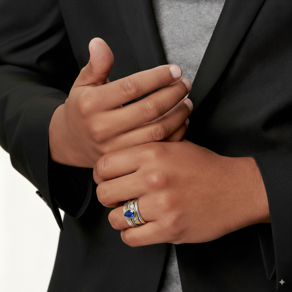 Bague en argent vintage avec cristal bleu