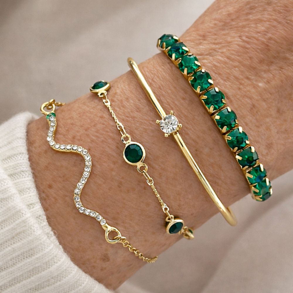 Ensemble de Bracelets aux Pierres Vertes