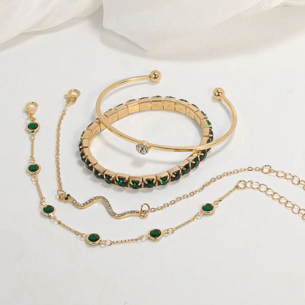 Ensemble de Bracelets aux Pierres Vertes