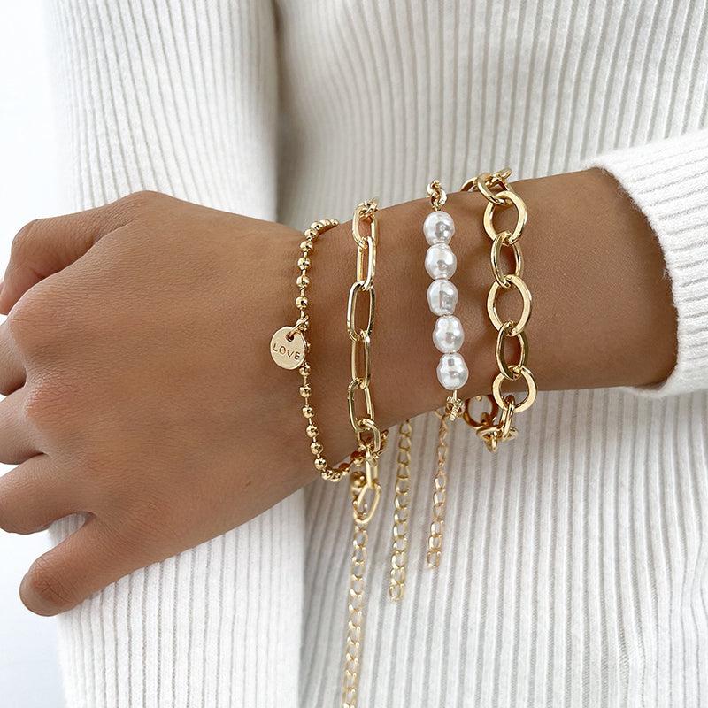 Ensemble de Bracelets Dorés à Perles