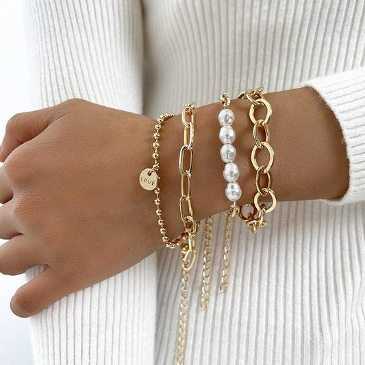 Ensemble de Bracelets Dorés à Perles
