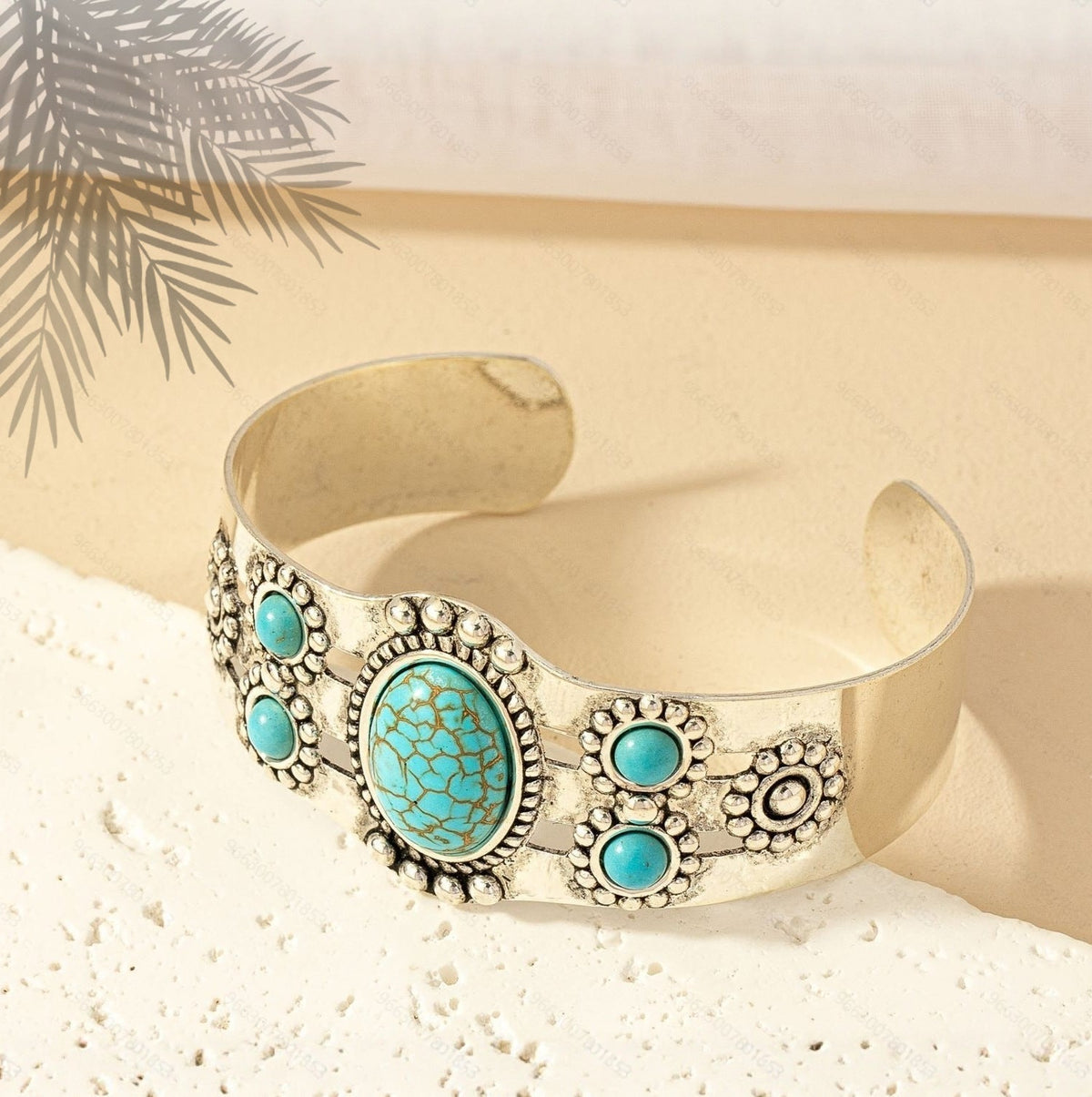 Bracelet manchette Seren en turquoise | Or blanc