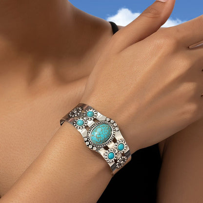 Bracelet manchette Seren en turquoise | Or blanc