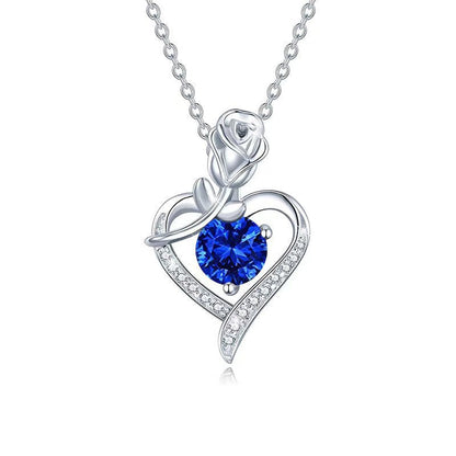 Sapphire Rose Heart Collier | Or blanc