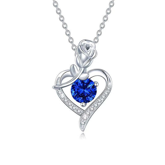 Sapphire Rose Heart Collier | Or blanc