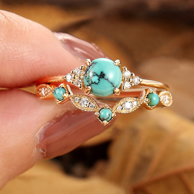 Ensemble de bagues couronne Aureva en turquoise | Or