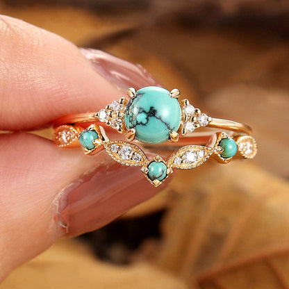 Ensemble de bagues couronne Aureva en turquoise | Or
