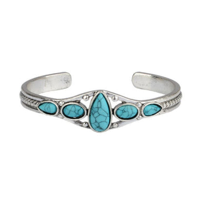 Bracelet ouvert goutte turquoise | Or blanc