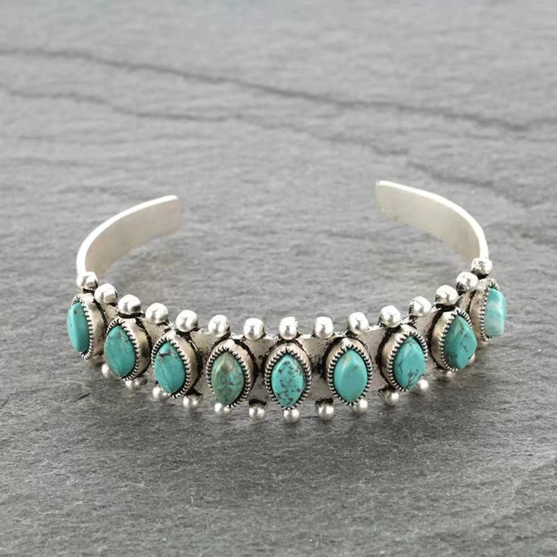 Bracelet manchette Azmira en turquoise | Or blanc