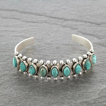 Bracelet manchette Azmira en turquoise | Or blanc
