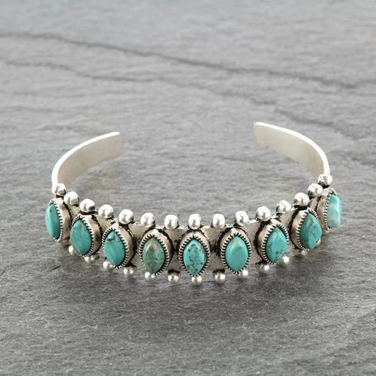 Bracelet manchette Azmira en turquoise | Or blanc
