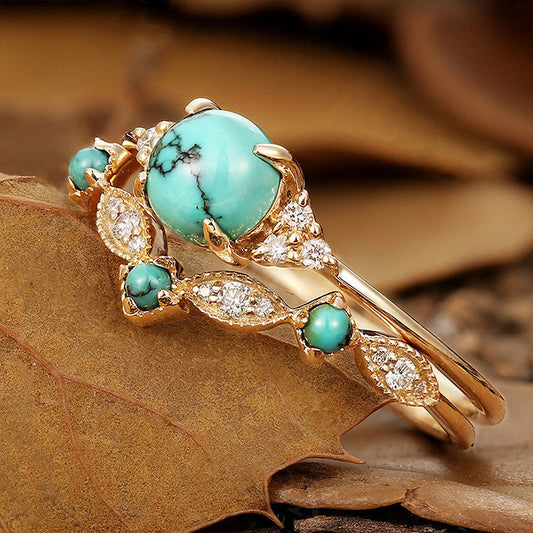 Ensemble de bagues couronne Aureva en turquoise | Or