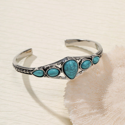 Bracelet ouvert goutte turquoise | Or blanc