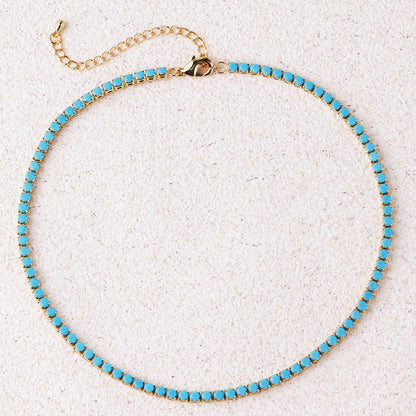 Collier tennis rond en turquoise | Or