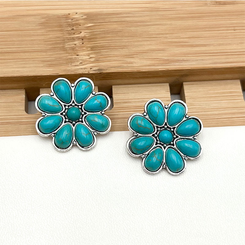 Puces d’oreilles Serelith pétales turquoise | Or blanc