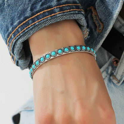 Bracelet ouvert Talisse en turquoise | Or blanc