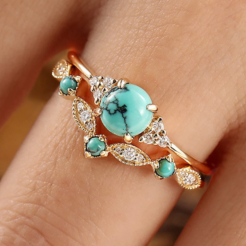 Ensemble de bagues couronne Aureva en turquoise | Or