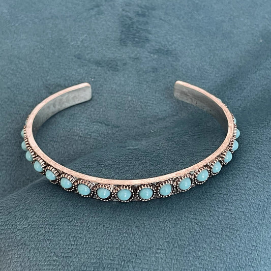 Bracelet ouvert Talisse en turquoise | Or blanc