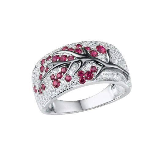 Ruby Blossom Tree Bague | Or blanc