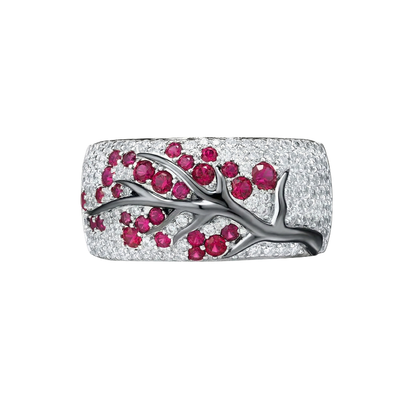 Ruby Blossom Tree Bague | Or blanc